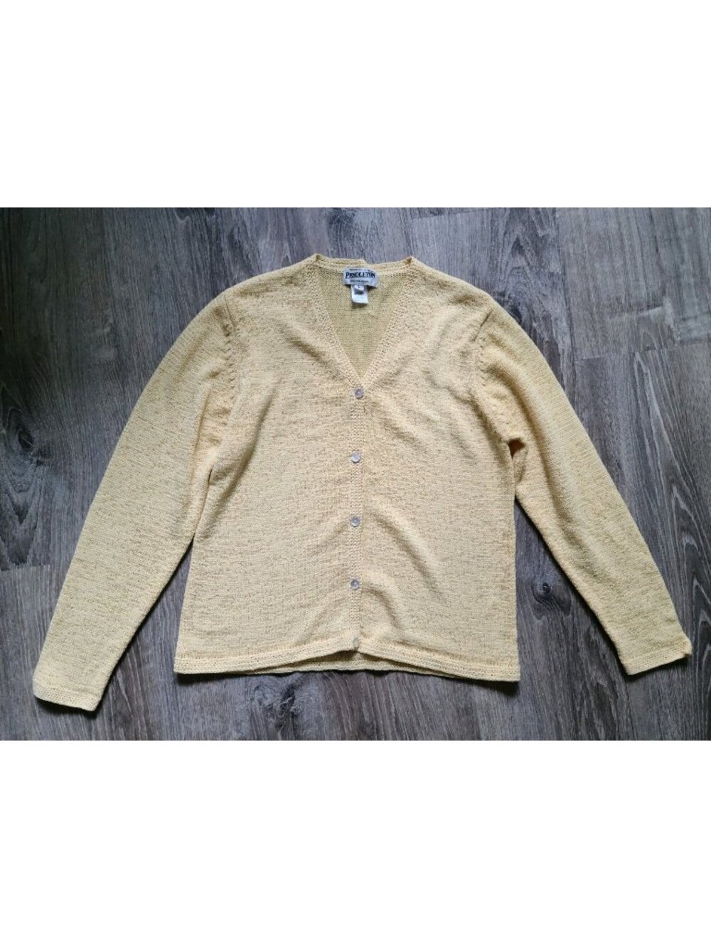 VTG Pendleton Women L Cardigan Knit Yellow Lightweight Grannycore Stretch Button
